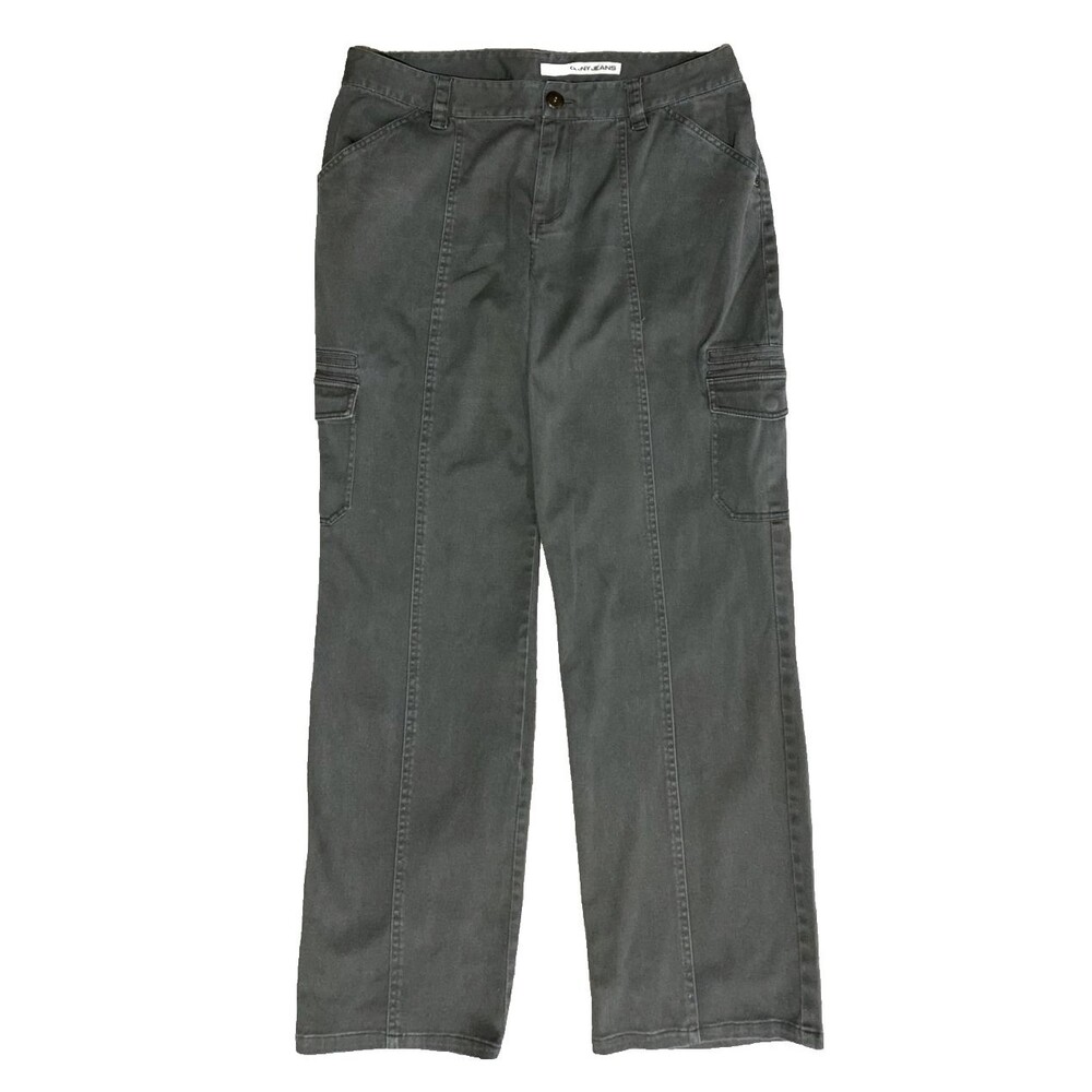 DKNY Cargo Pants Chino Trousers Green Cotton Slacks Zipper Pockets Women’s Sz 16